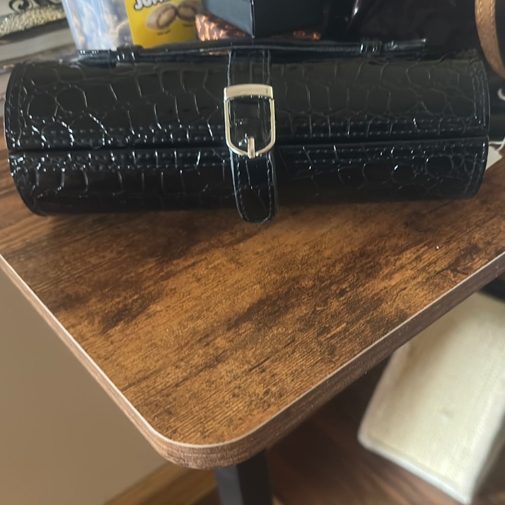 Black Crocodile Embossed Clutch